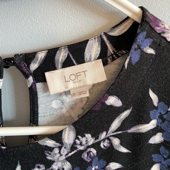 LOFT Black Dress with Blue & Purple Flowers - Picture 4 of 4